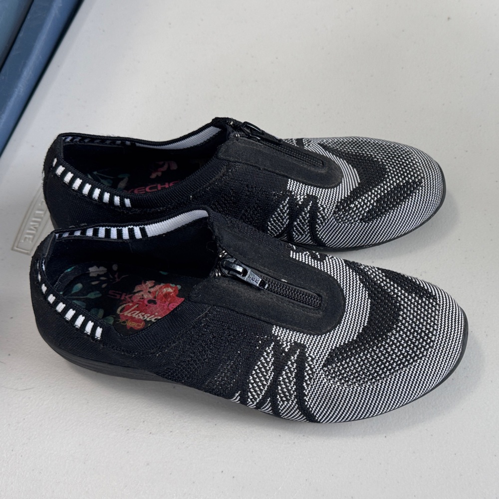 Skechers Black and White Zip-Up Sneakers